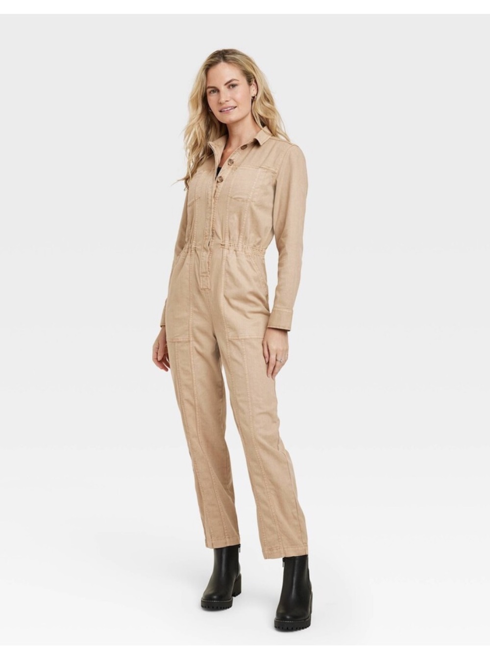 Universal Thread Tan Long-Sleeve Utility Jumpsuit, Size 4